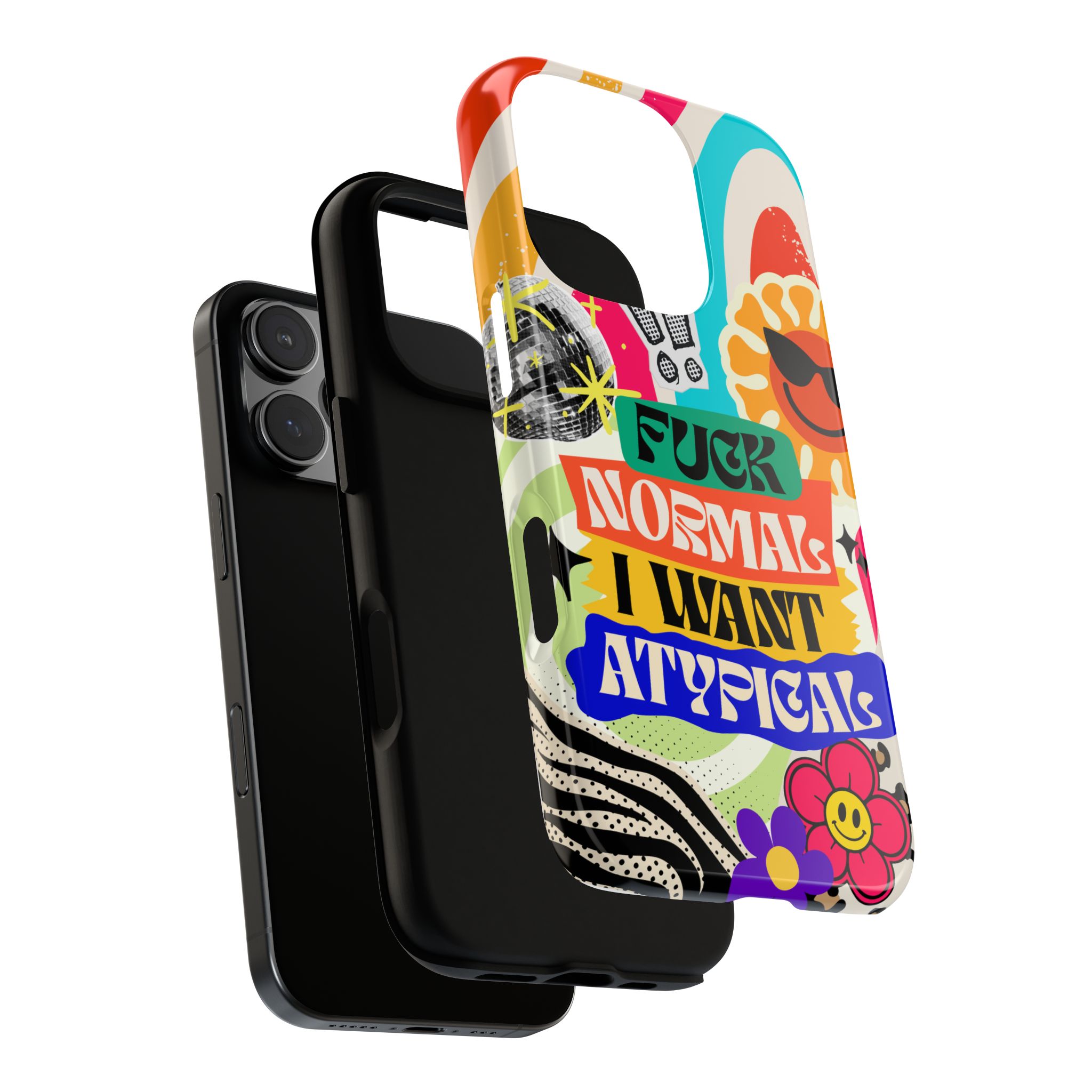 Phone Case — "Fuck Normal I Want Atypical" Retro Sticker Collage - Image 170
