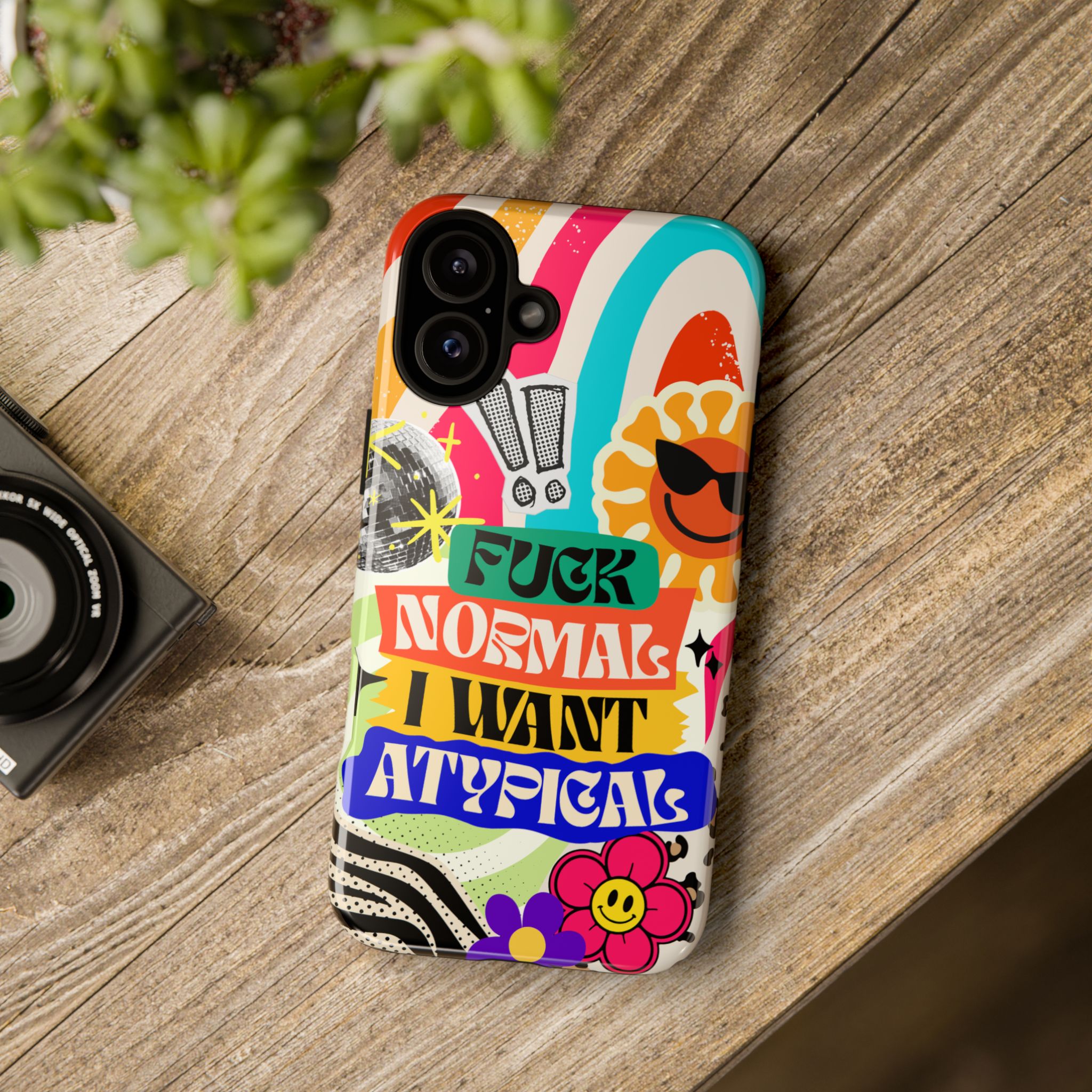 Phone Case — "Fuck Normal I Want Atypical" Retro Sticker Collage - Image 164