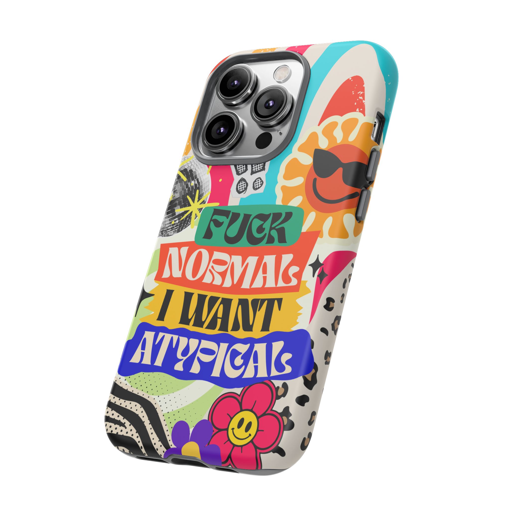 Phone Case — "Fuck Normal I Want Atypical" Retro Sticker Collage - Image 49