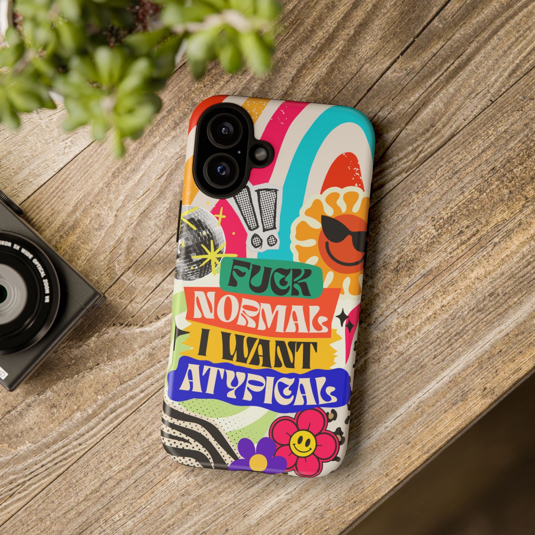 Phone Case — "Fuck Normal I Want Atypical" Retro Sticker Collage - Image 167