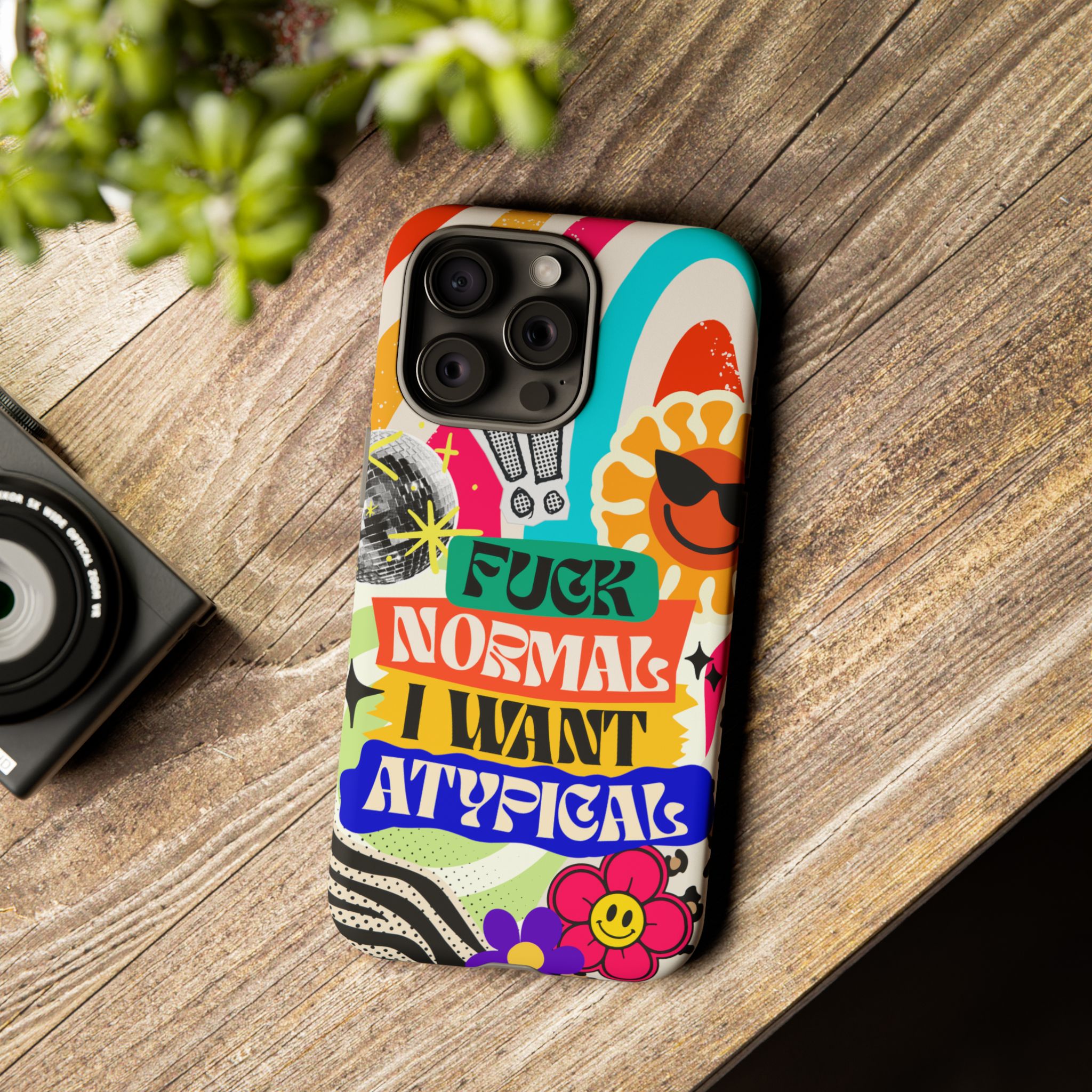 Phone Case — "Fuck Normal I Want Atypical" Retro Sticker Collage - Image 122