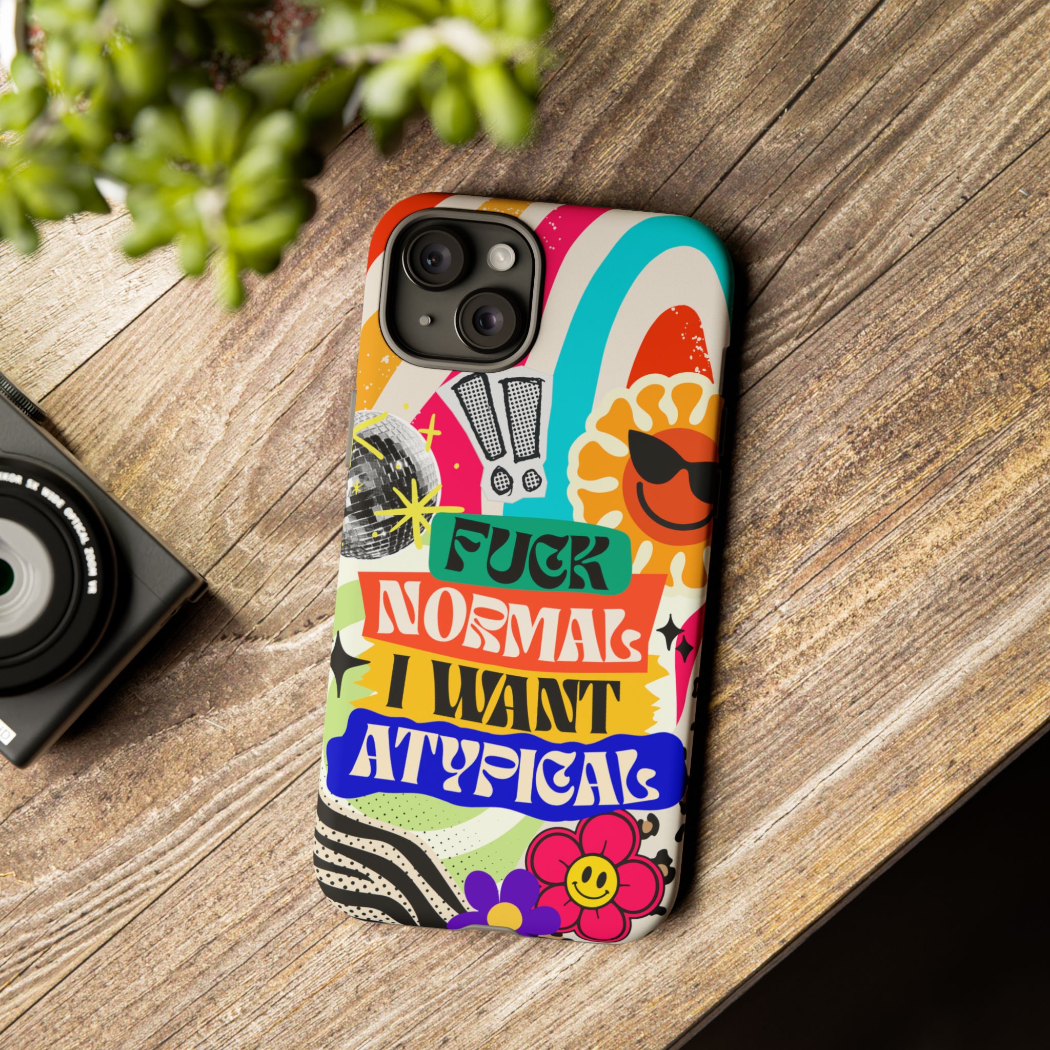 Phone Case — "Fuck Normal I Want Atypical" Retro Sticker Collage - Image 110