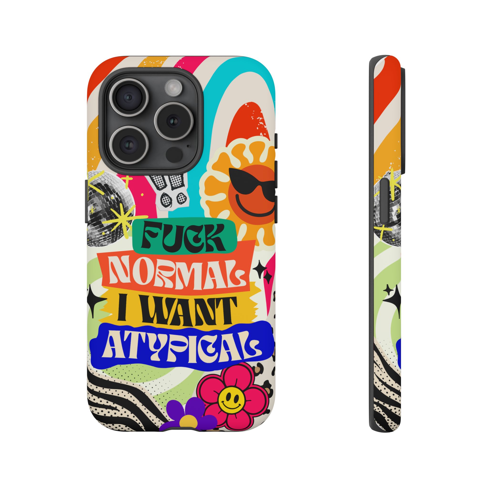 Phone Case — "Fuck Normal I Want Atypical" Retro Sticker Collage - Image 114