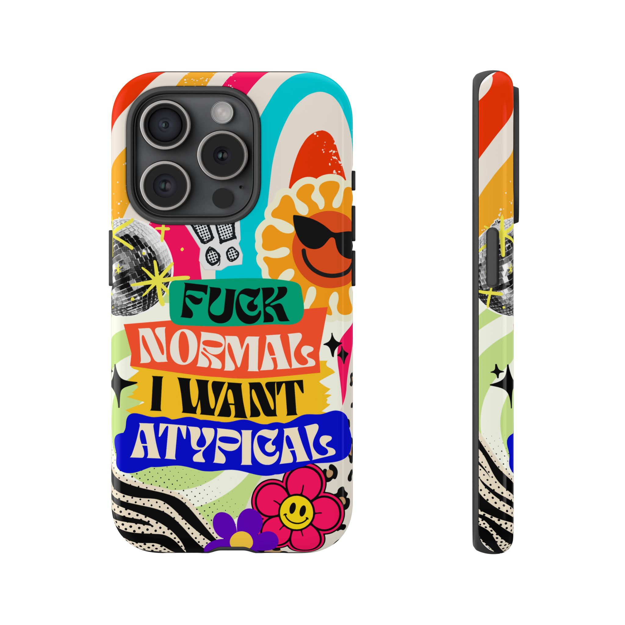 Phone Case — "Fuck Normal I Want Atypical" Retro Sticker Collage - Image 111