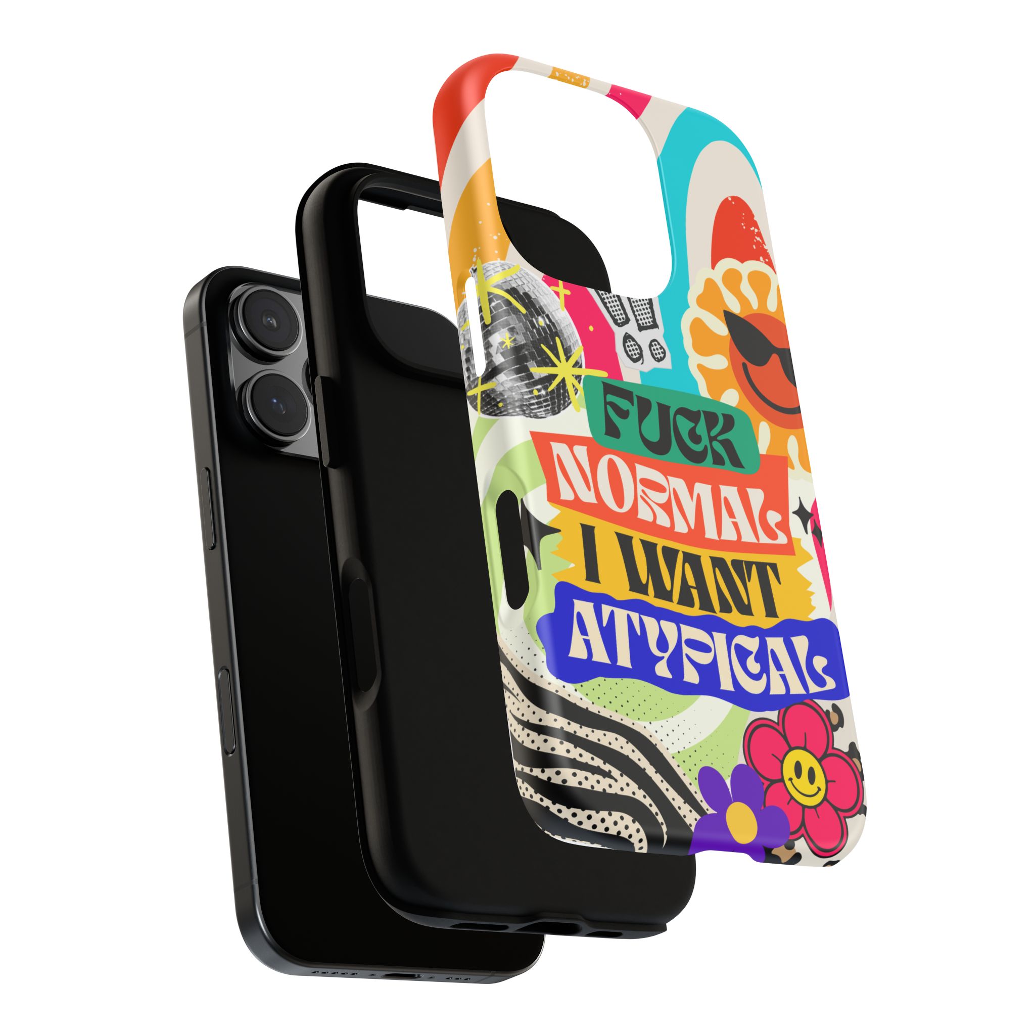 Phone Case — "Fuck Normal I Want Atypical" Retro Sticker Collage - Image 173