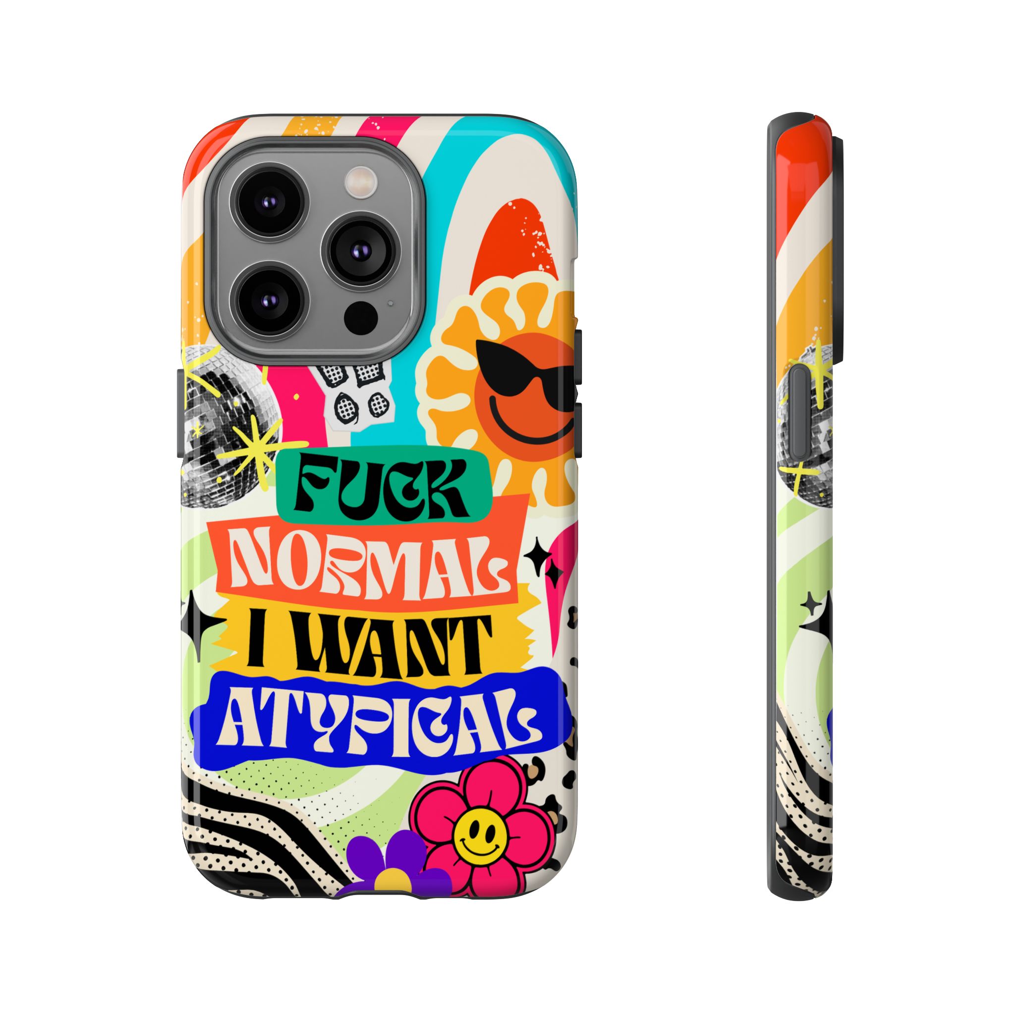 Phone Case — "Fuck Normal I Want Atypical" Retro Sticker Collage - Image 44