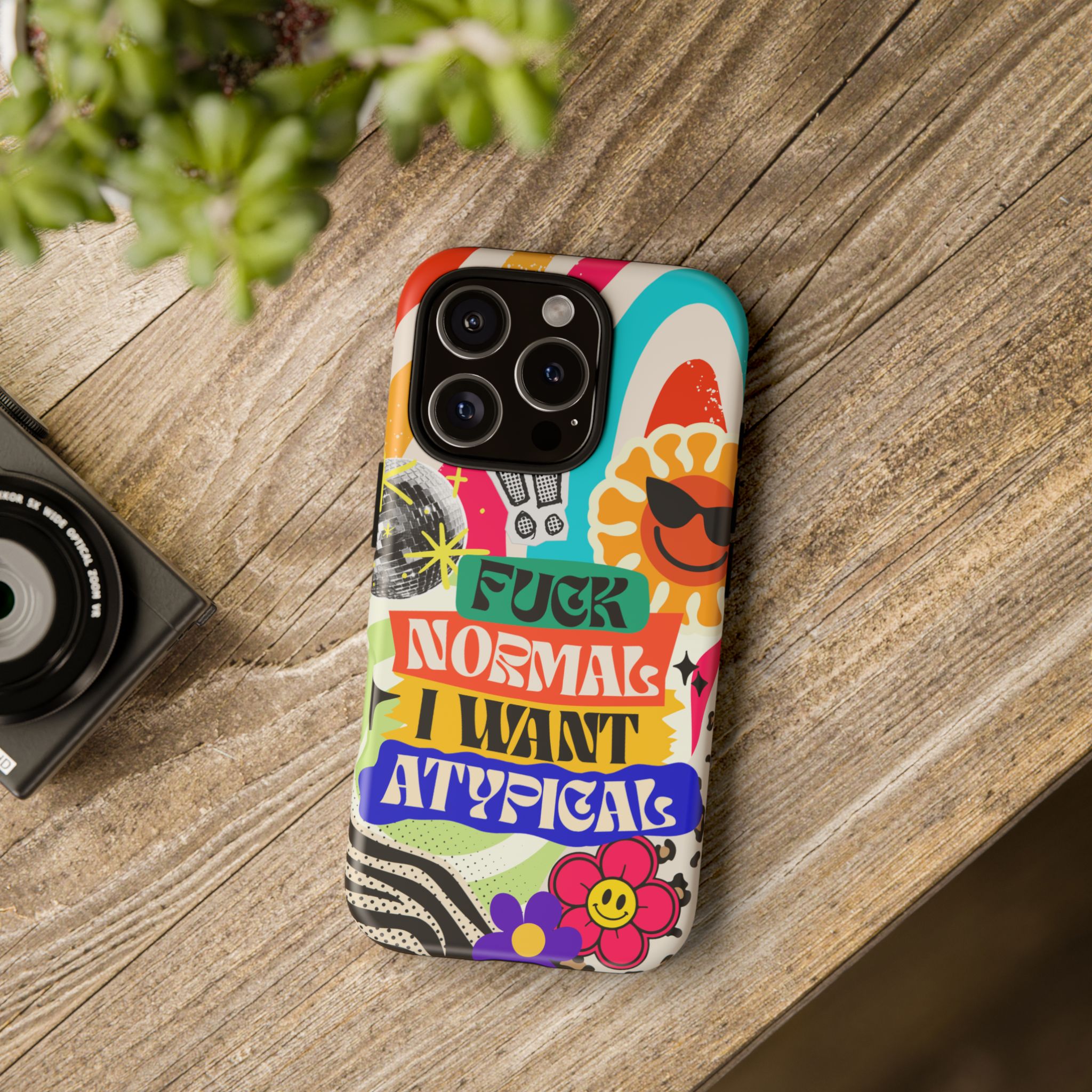 Phone Case — "Fuck Normal I Want Atypical" Retro Sticker Collage - Image 174