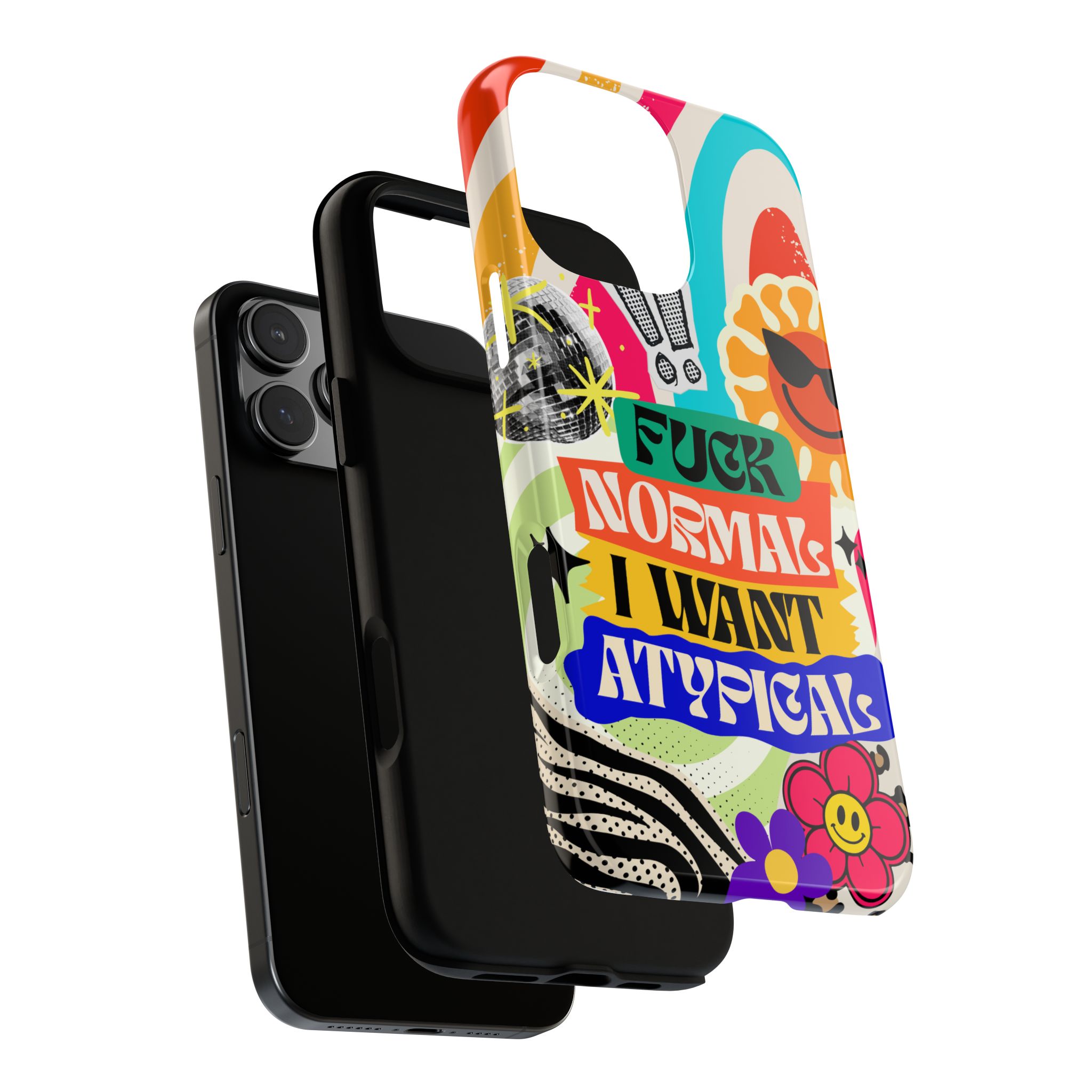 Phone Case — "Fuck Normal I Want Atypical" Retro Sticker Collage - Image 176