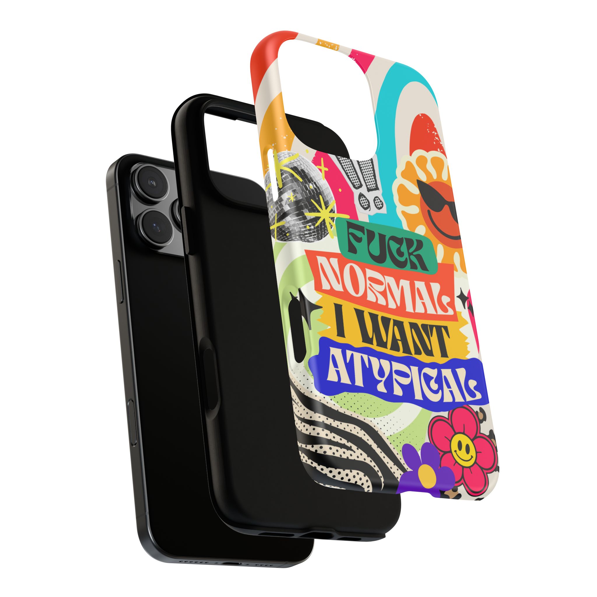 Phone Case — "Fuck Normal I Want Atypical" Retro Sticker Collage - Image 180